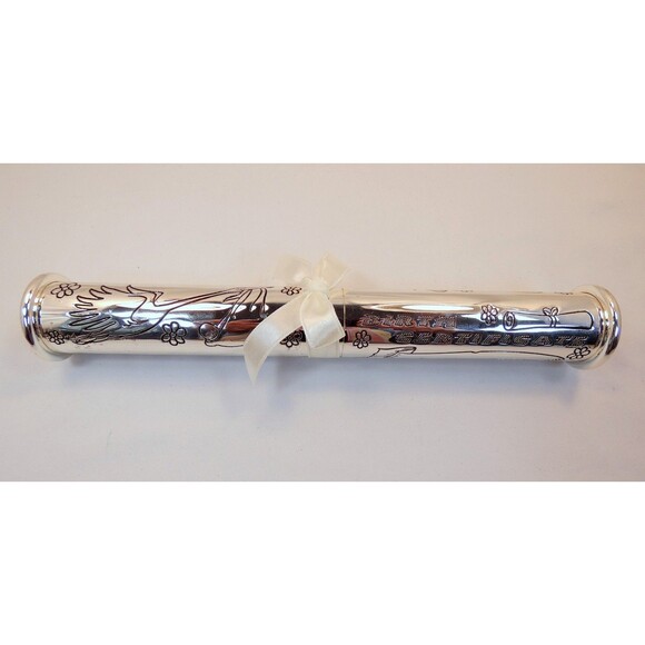 Beautiful Silver Plate Birth Certificate Holder w/Stand plus Blank Certificate - Picture 8 of 9